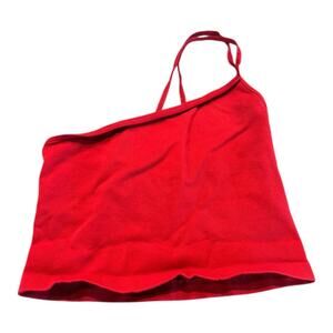 Red Ribbed One-Shoulder Crop Top Size M